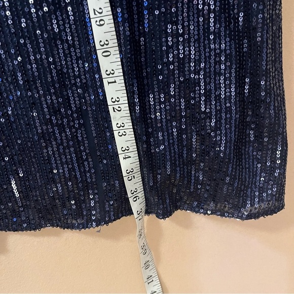 Chi Chi London Navy Blue Sequin Shift Dress Mock Neck Special Occasion Size 10 - Picture 14 of 16